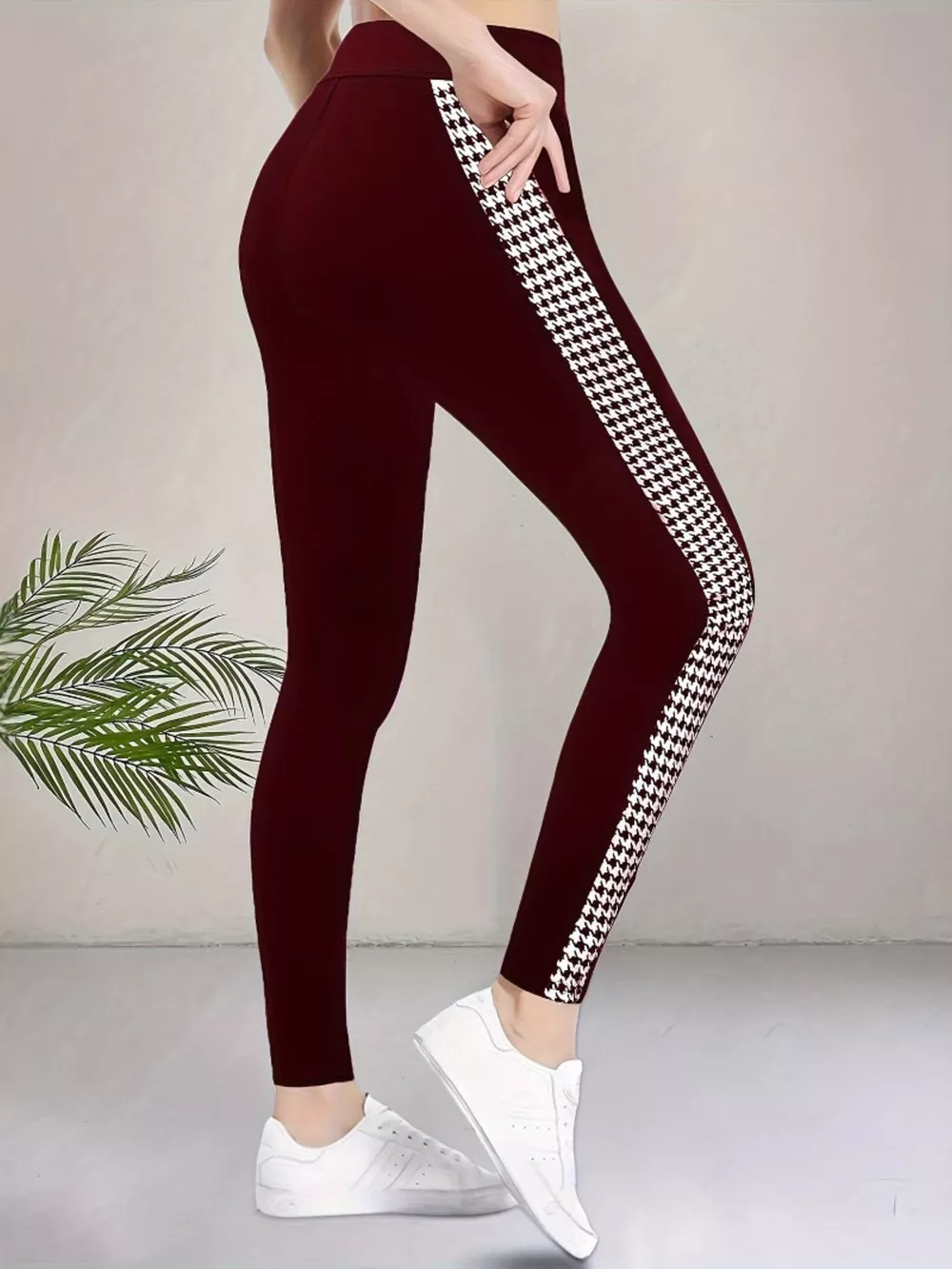 High-Waisted Side Houndstooth Active Leggings, image 7