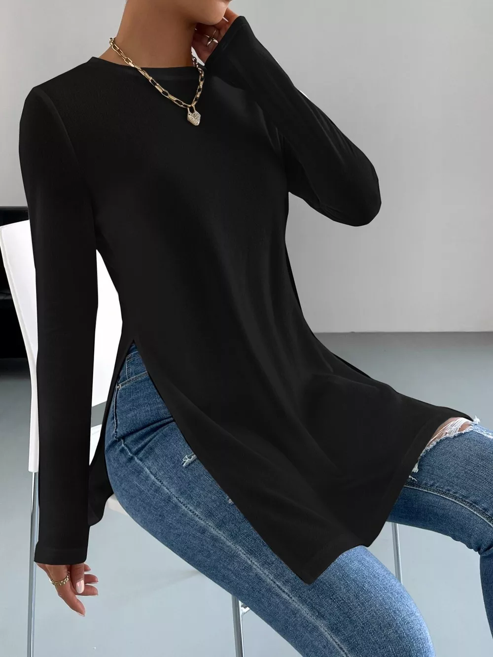 Long Sleeve Side Slit T-Shirt, image 7