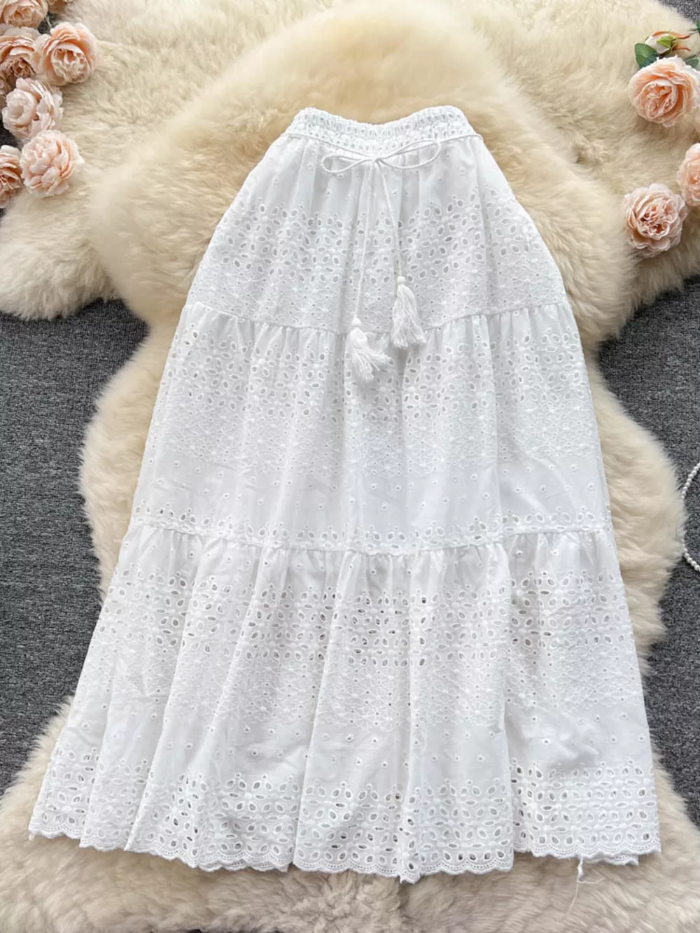 Eyelet Tiered Maxi Skirt, image 12