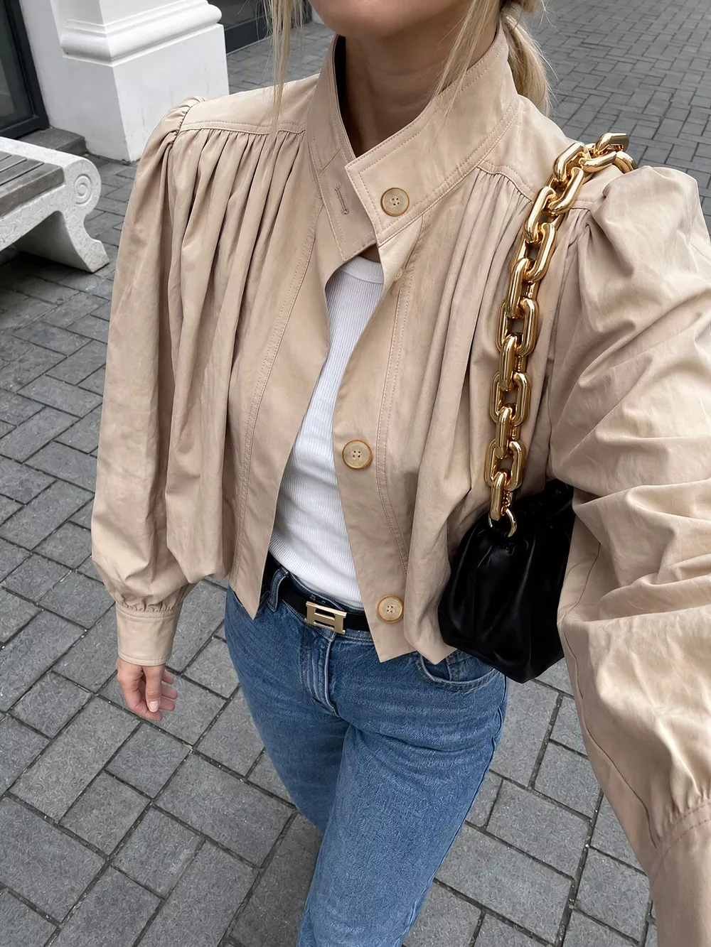 Button-Down Puff-Sleeve Jacket