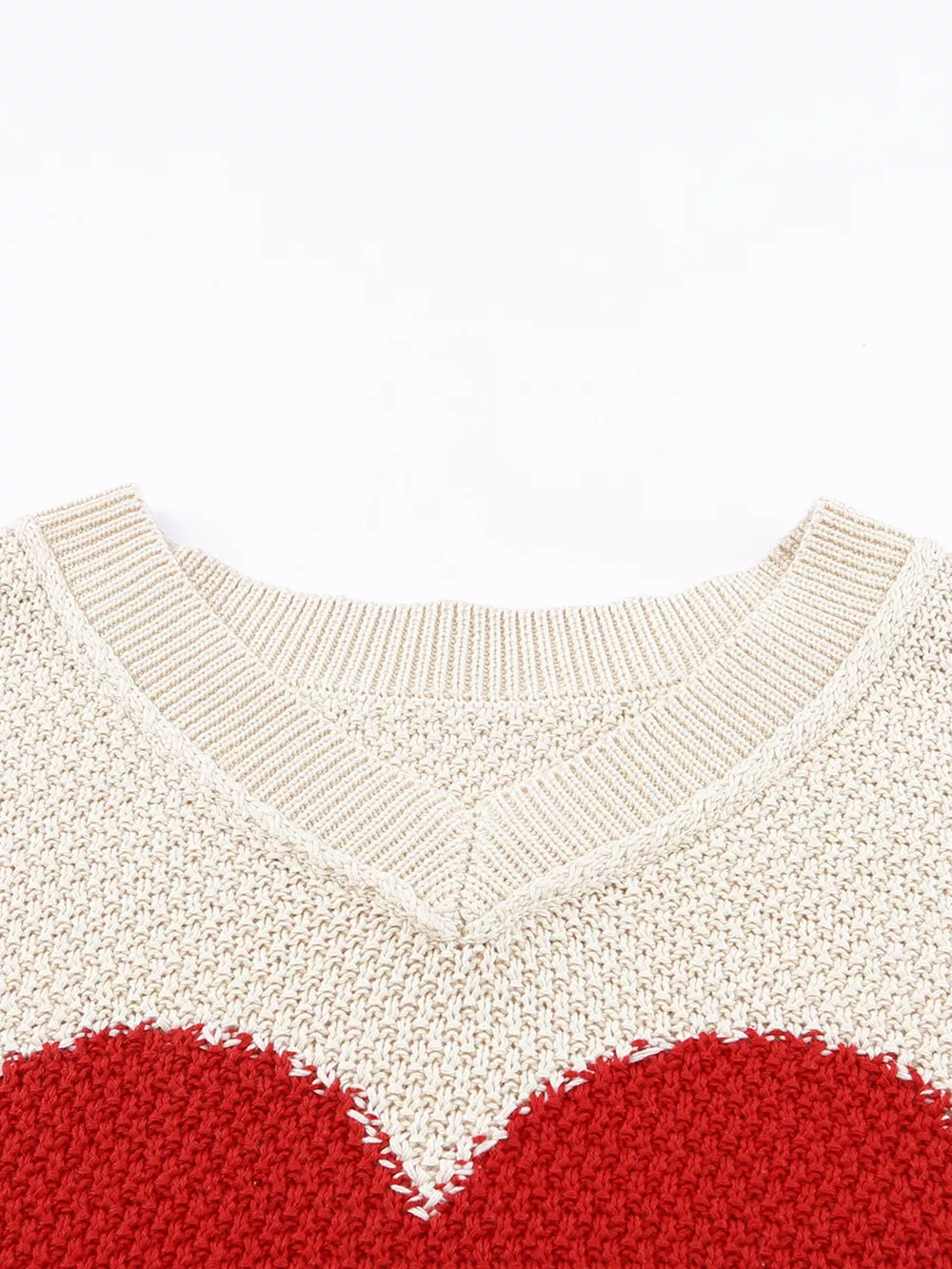 V-Neck Dropped Sleeve Heart Print Valentines Sweater, image 6
