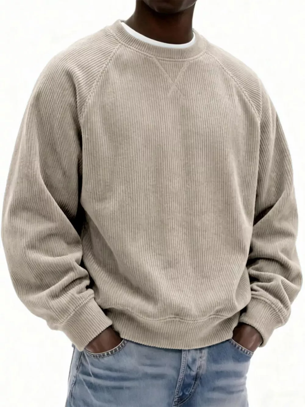 Men's Full Size Corduroy Crew Neck Sweatshirt Plus Size, image 6