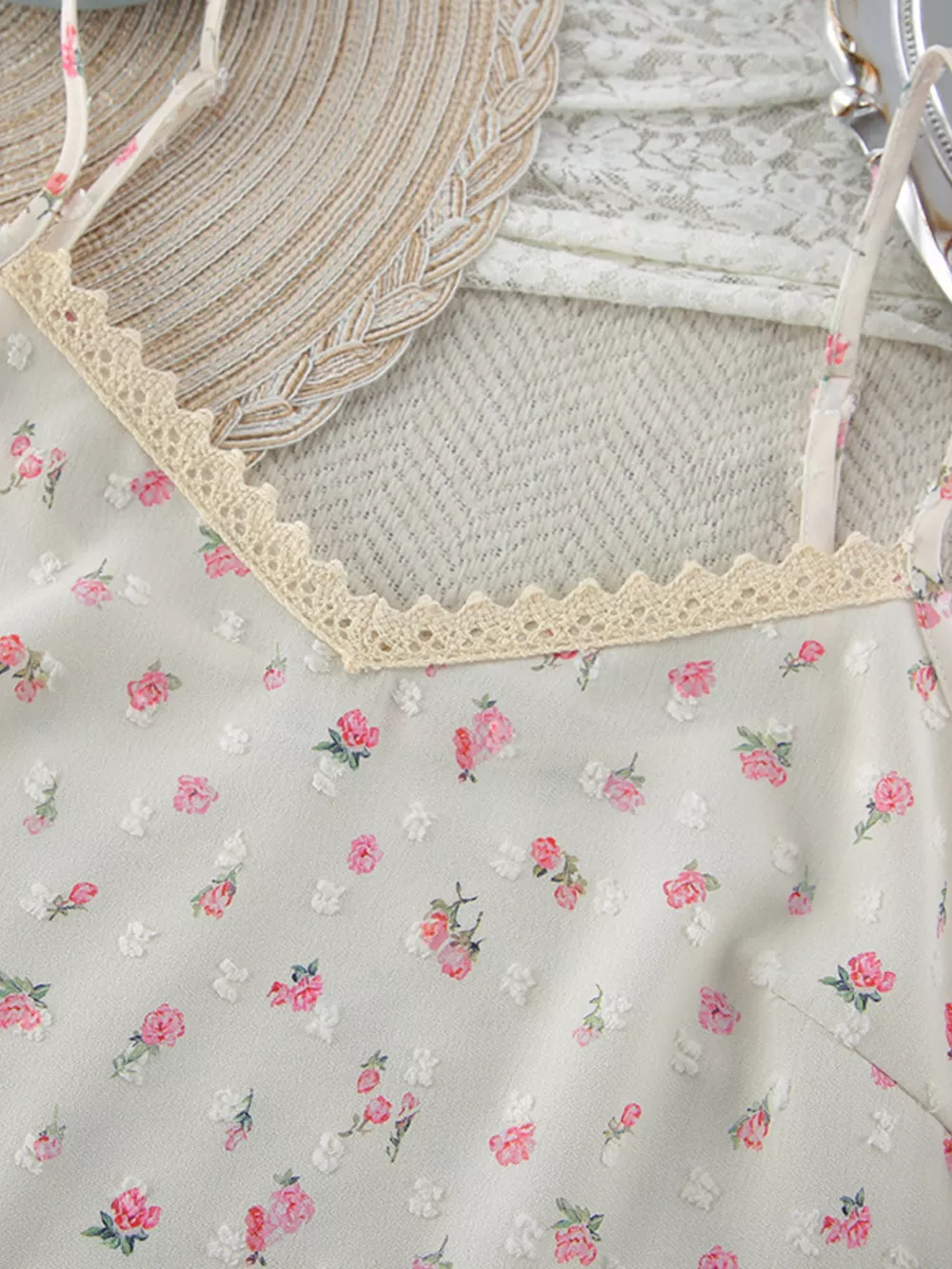 Floral Print Lace Trim Cami and Shorts Set, image 11