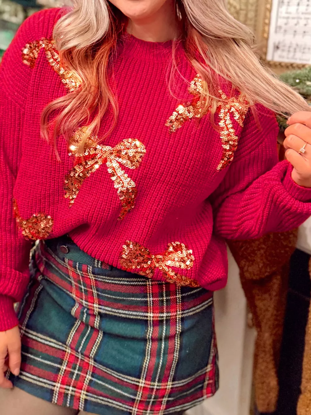 Sequin Bow Accent Drop Shoulder Sweater, image 3