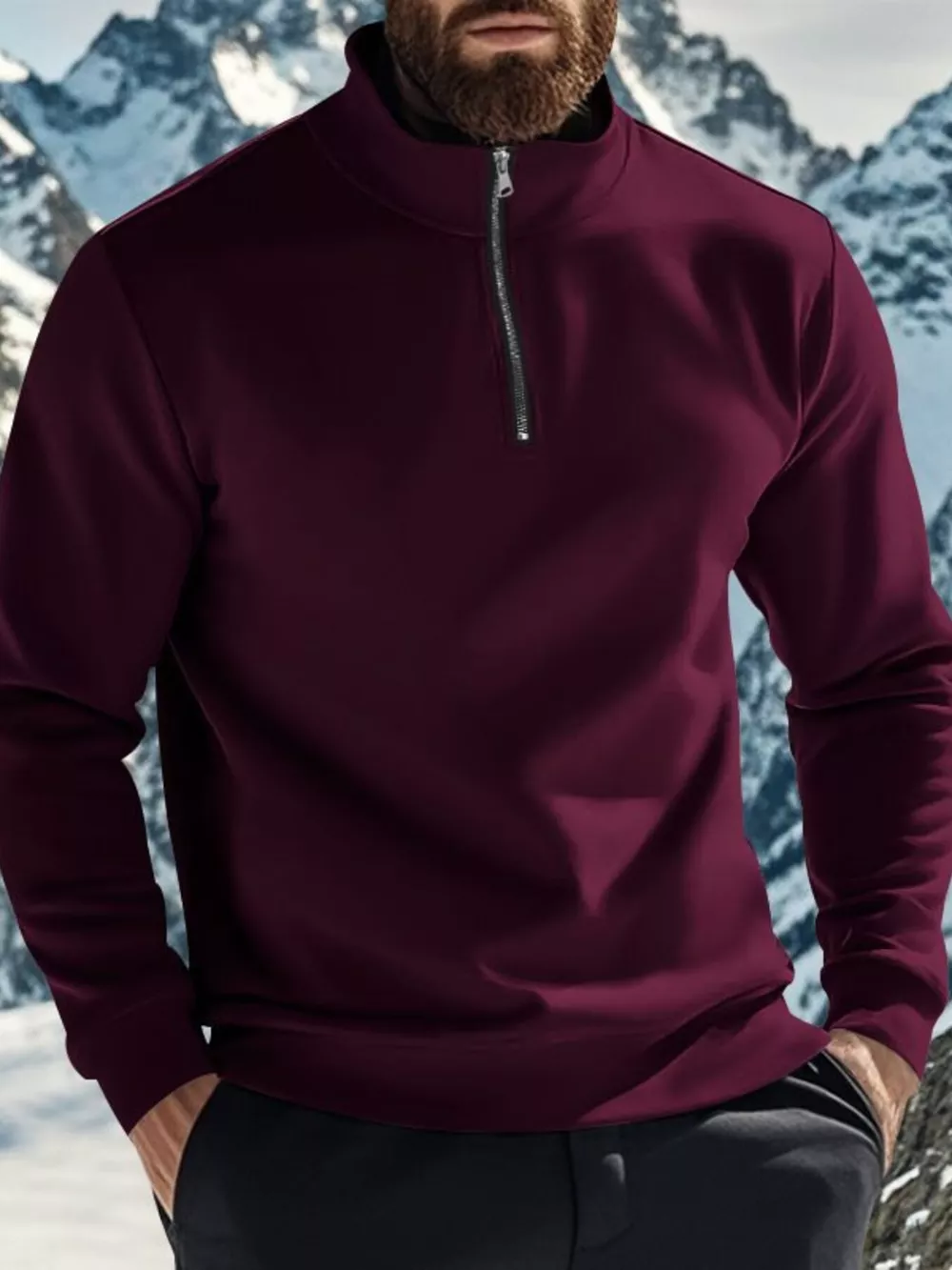 Men's Full Size Solid Color Quarter Zip Sweatshirt Plus Size, image 12