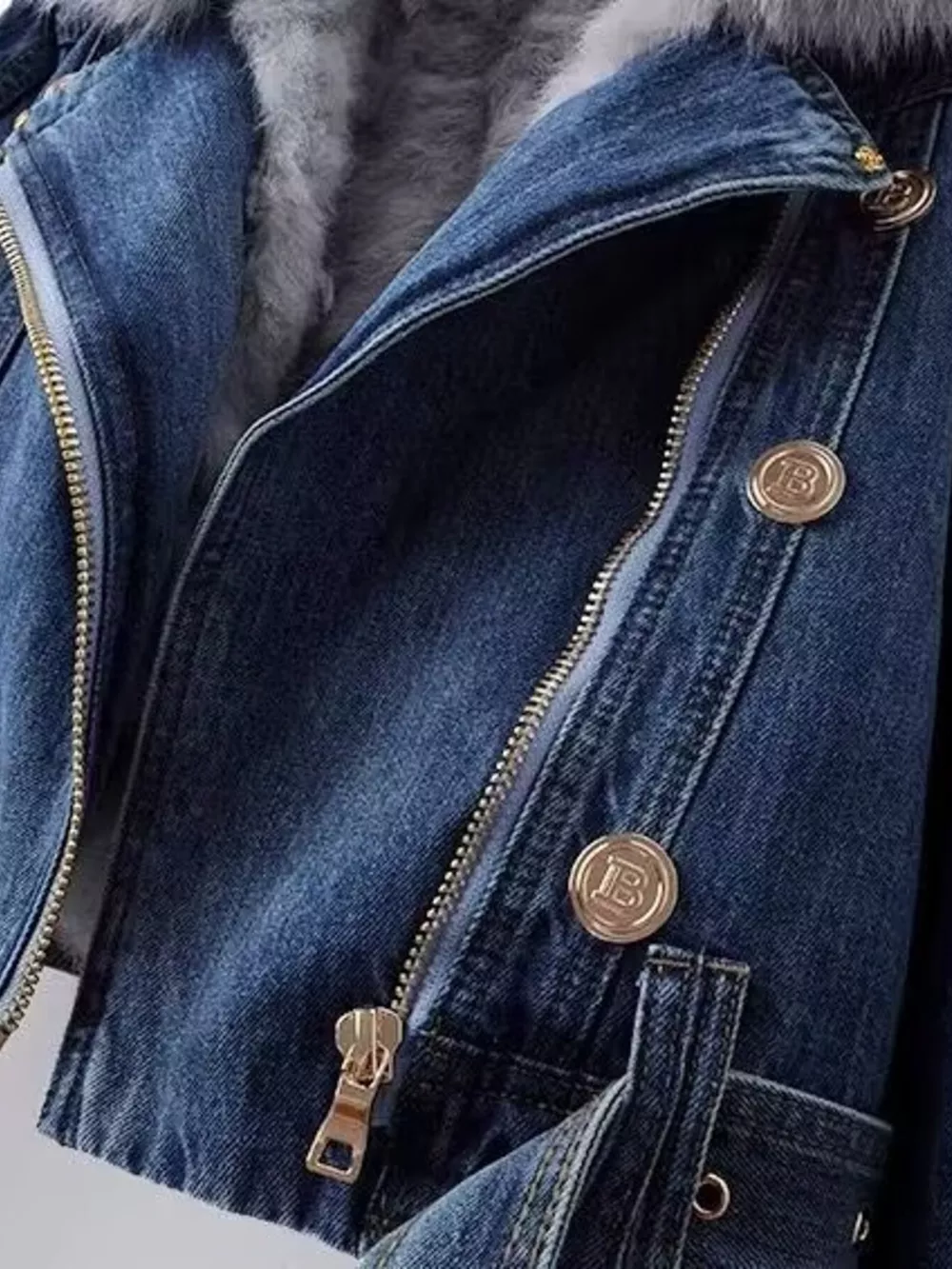 Full Size Faux Fur Collar Denim Jacket Plus Size, image 12