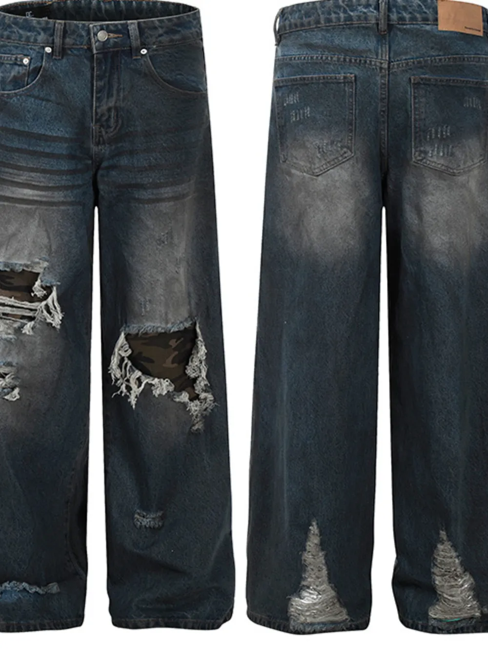 Men's Distressed Wide-Leg Wash Jeans, image 4