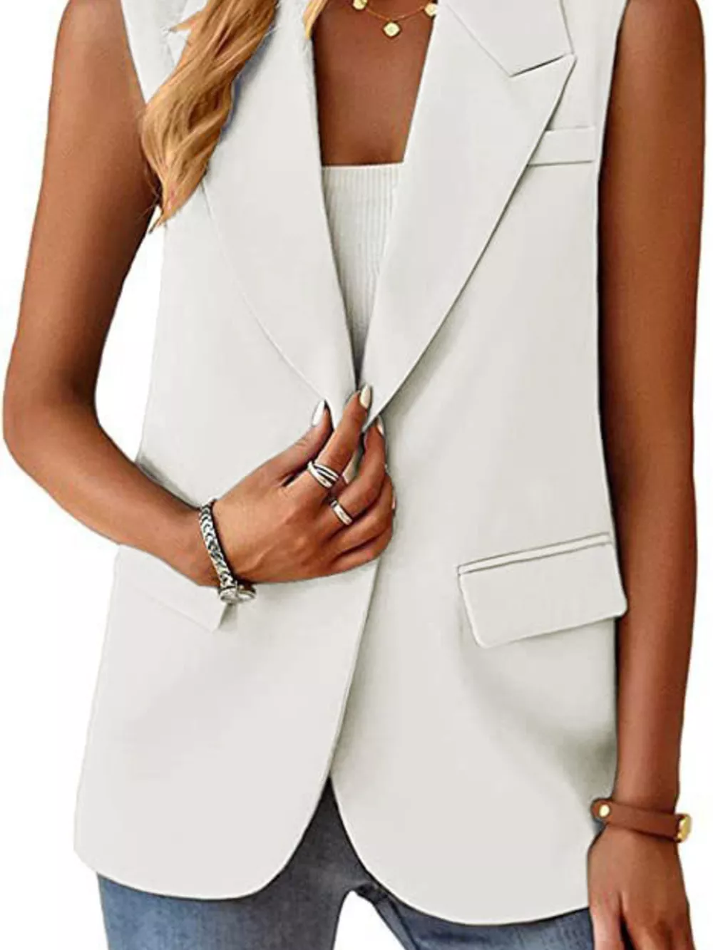 Full Size One Button Lapel Collar Vest Coat Plus Size, image 18
