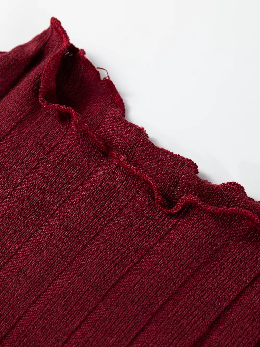 Frilled Neck Ribbed Knit Patchwork Long Sleeve Mini Dress, image 6