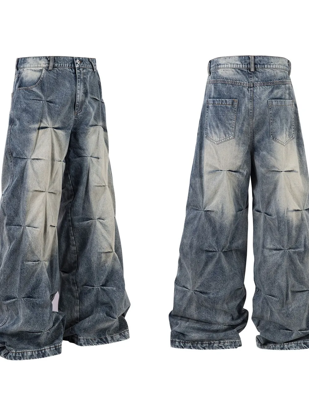 Men's Ruched Wide Leg Jeans, image 3