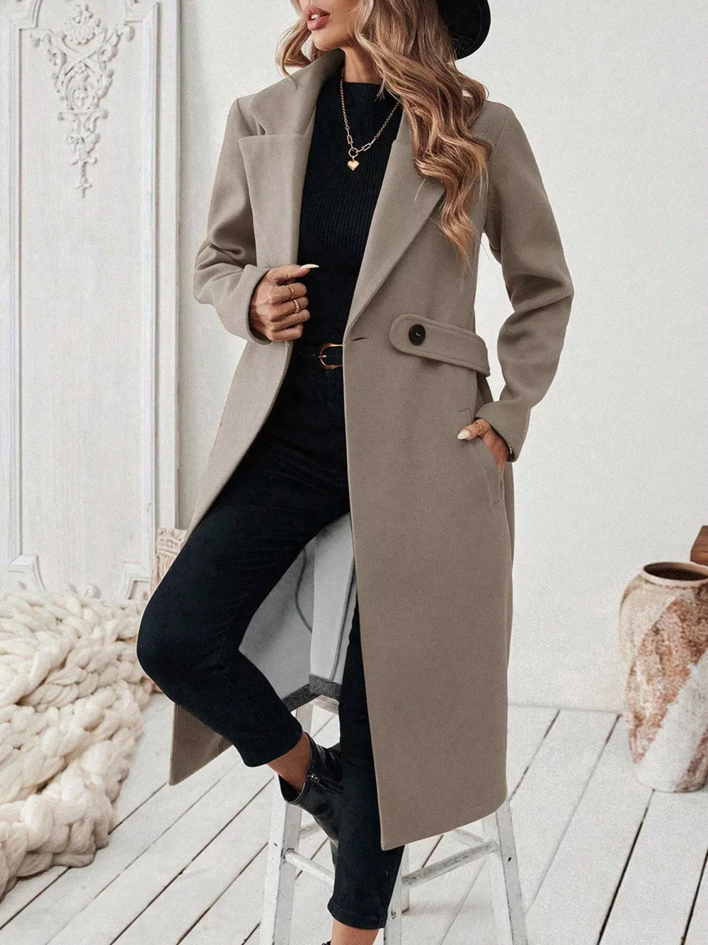 One Button Wool Blend Overcoat, image 13