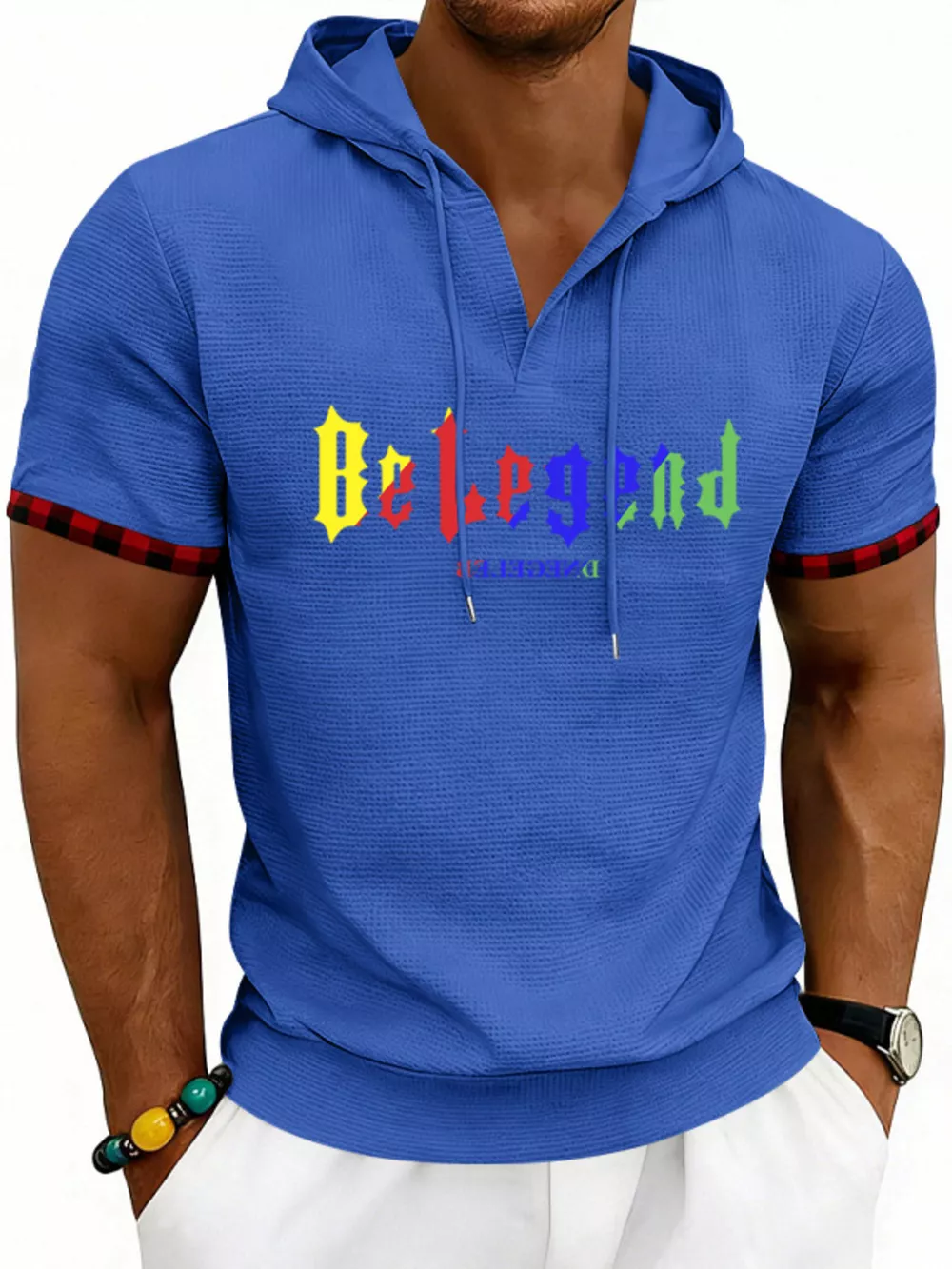 Men's Full Size Letter Graphic Short Sleeve Hooded Top Plus Size, image 10