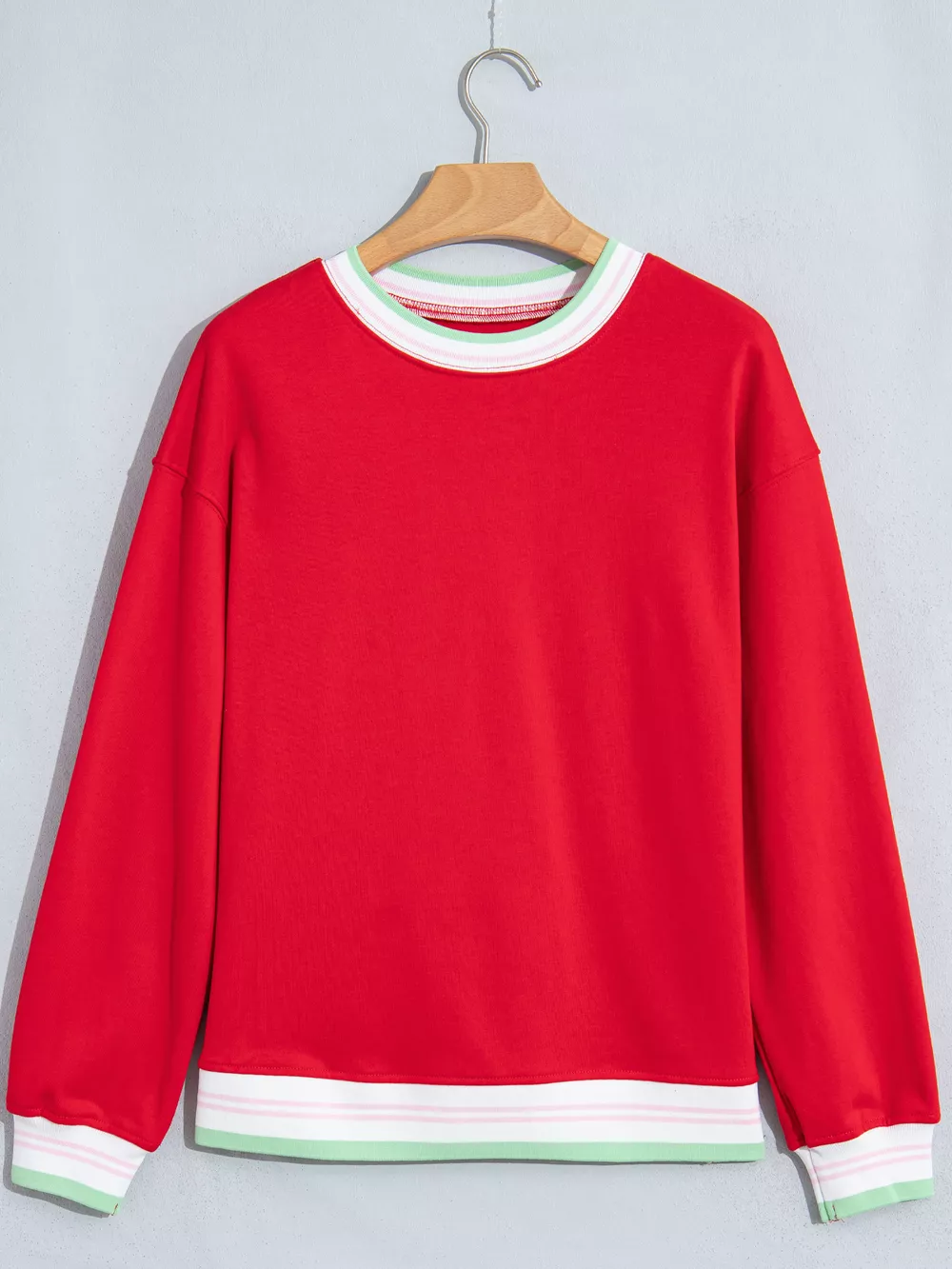 Contrast Striped Trim Baggy Pullover Sweatshirt, image 16