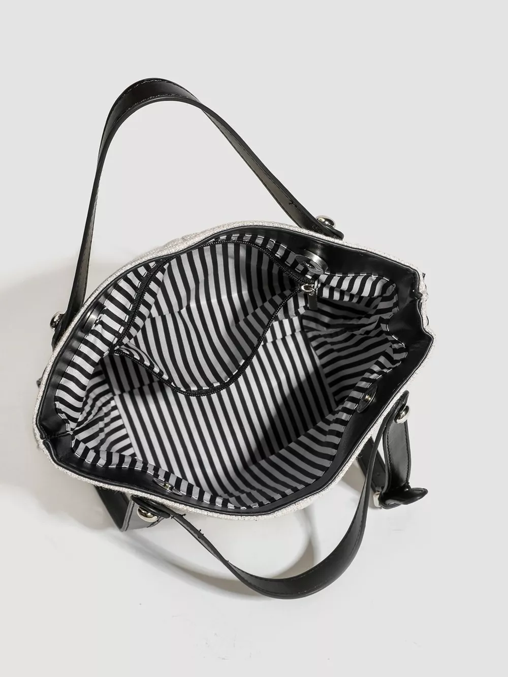 Canvas Bucket Handbag with Contrast Leather Straps, image 9