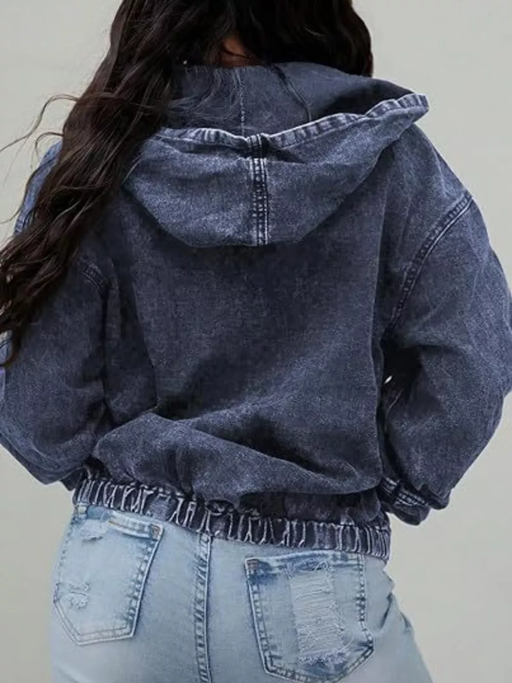 Vintage Washed Zip Up Hooded Denim Jacket, image 10