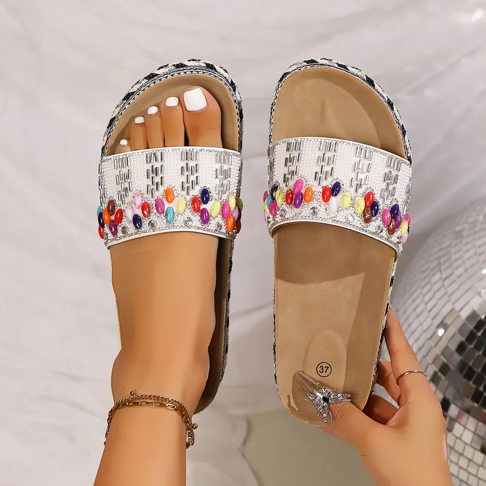 Beaded Open Toe Platform Sandals, image 9