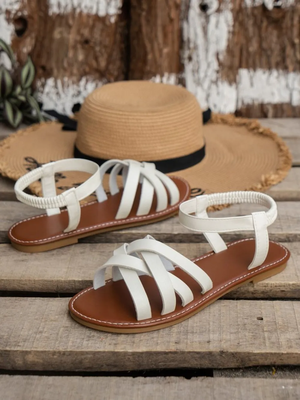 Criss Cross Strap Flat Sandals, image 4