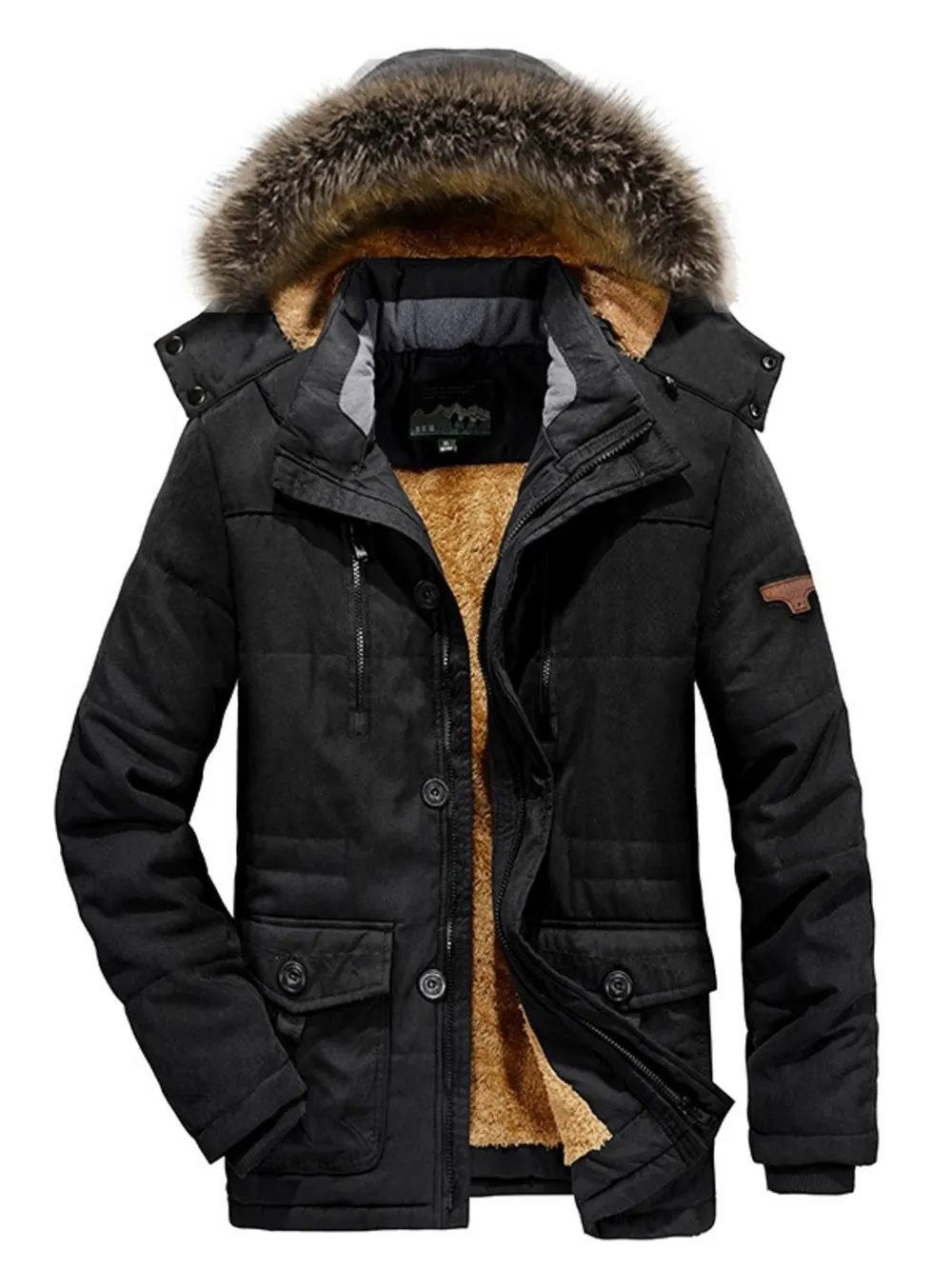 Men's Plus Size Zip Up Long Sleeve Puffer Coat with Faux Fur Hood, image 2