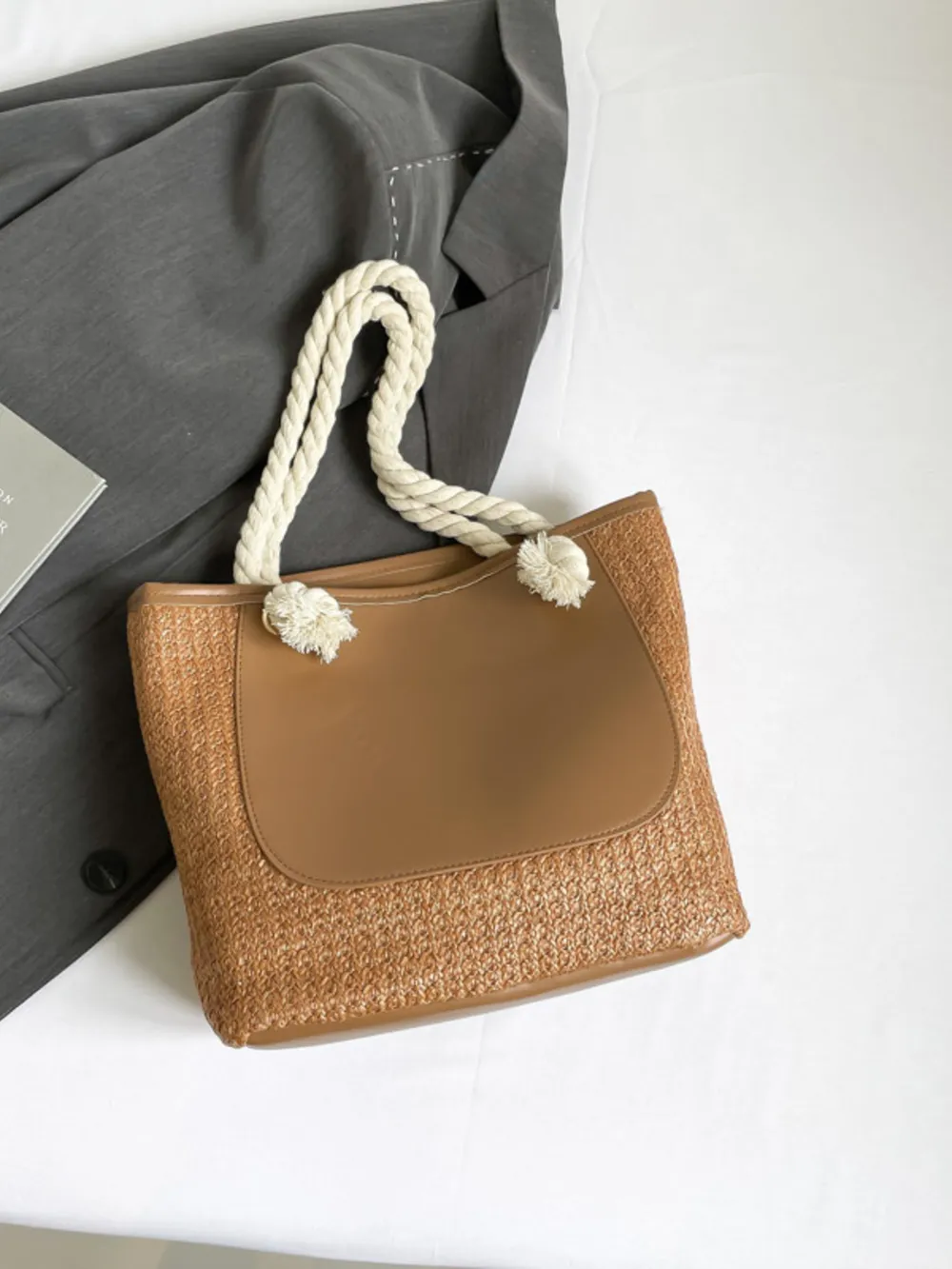 Rope Handle Straw Tote Bag, image 3