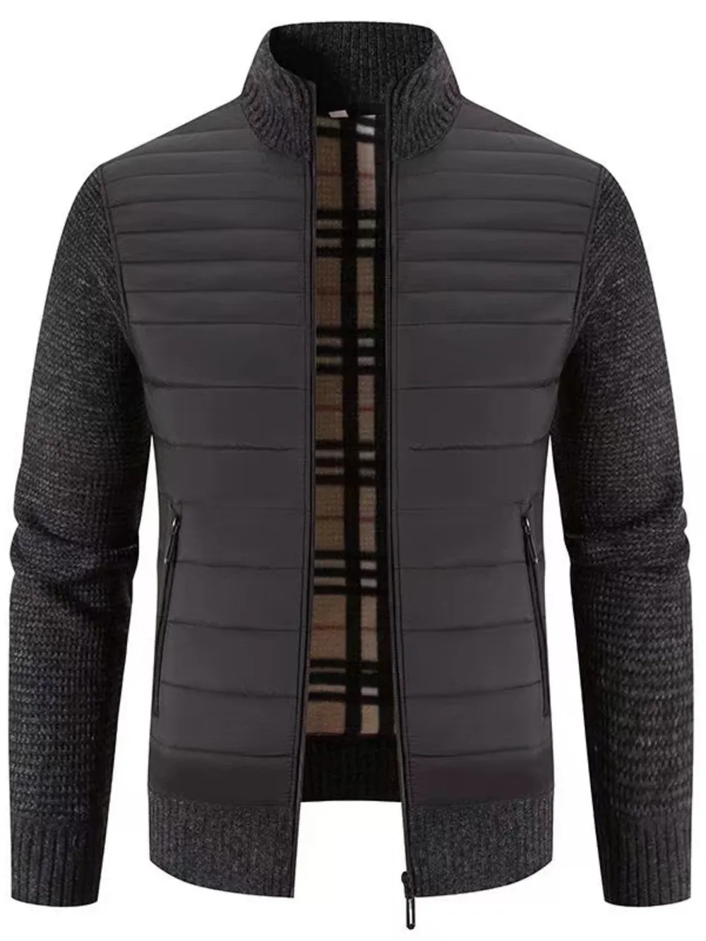 Men's Plus Size Ribbed Hem Zip Up Cardigan, image 5