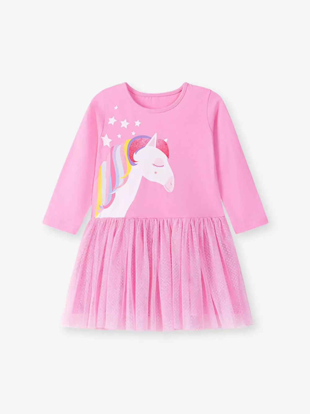 Children's Unicorn Print Long Sleeve Tulle Dress, image 2