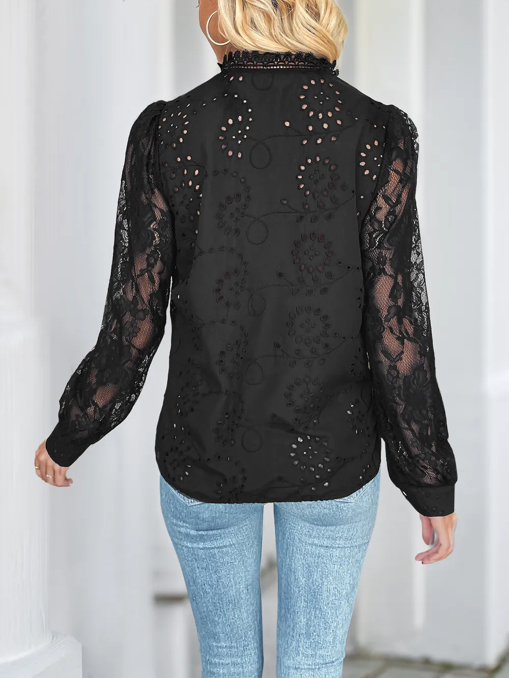 Lace Button Up Long Sleeve Shirt, image 5