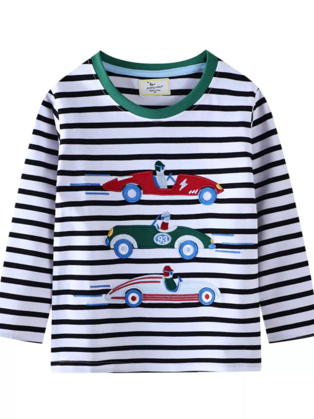 Children's Racing Car Embroidered Striped Long Sleeve T-Shirt
