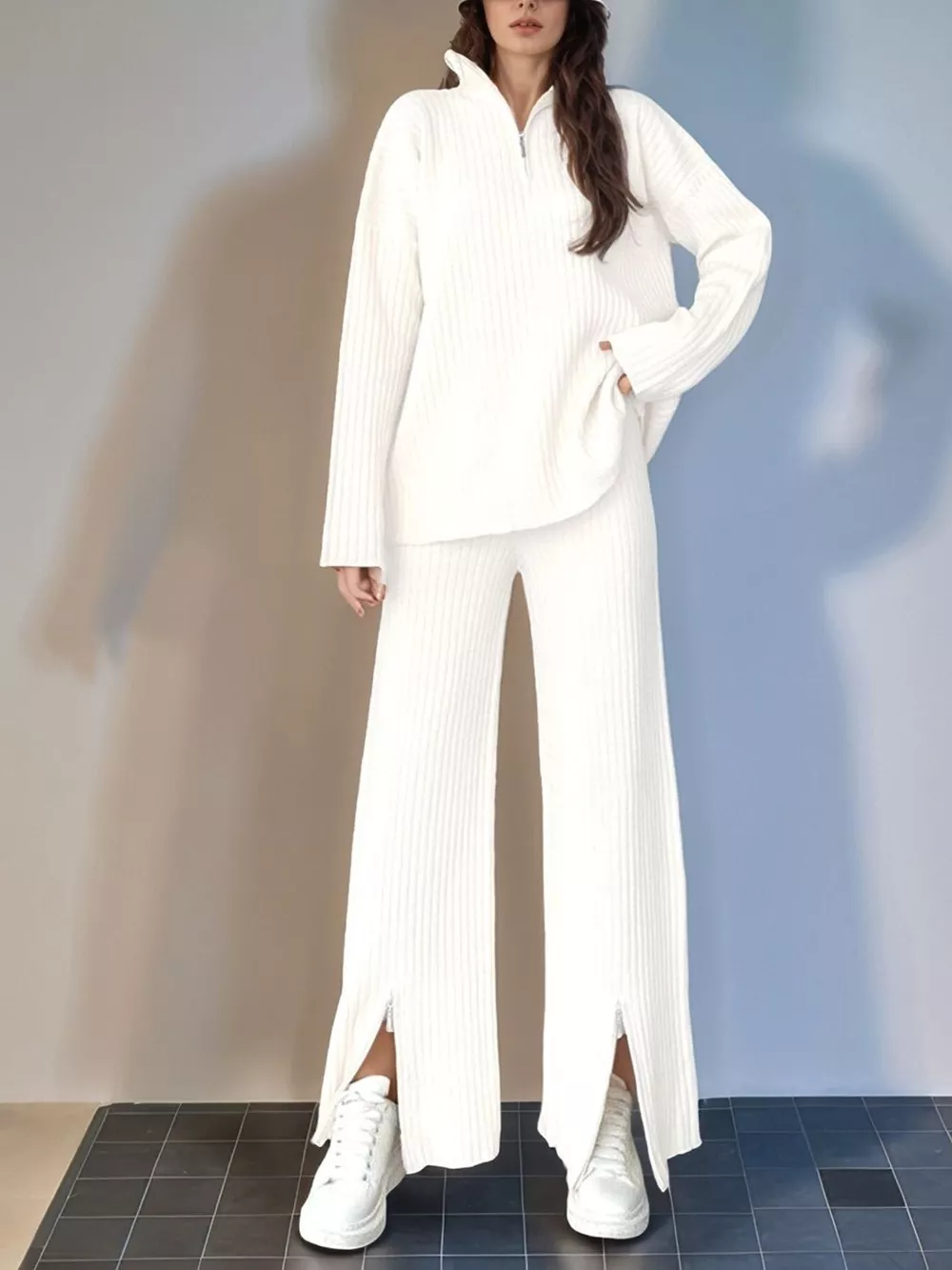Ribbed Knit Top and Pants Set, image 2