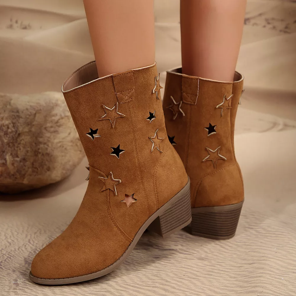 Star Cutout Block Heels Boots, image 3