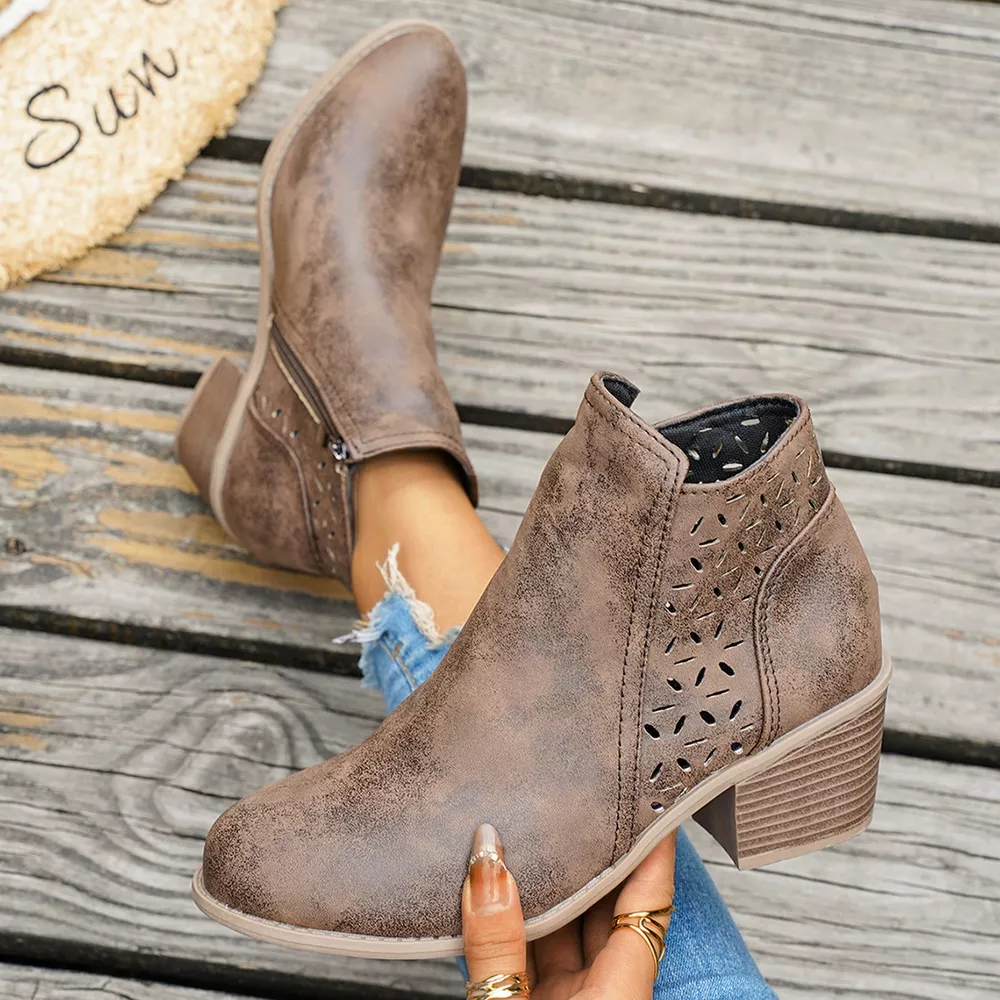 Round Toe Block Heels Boots, image 4