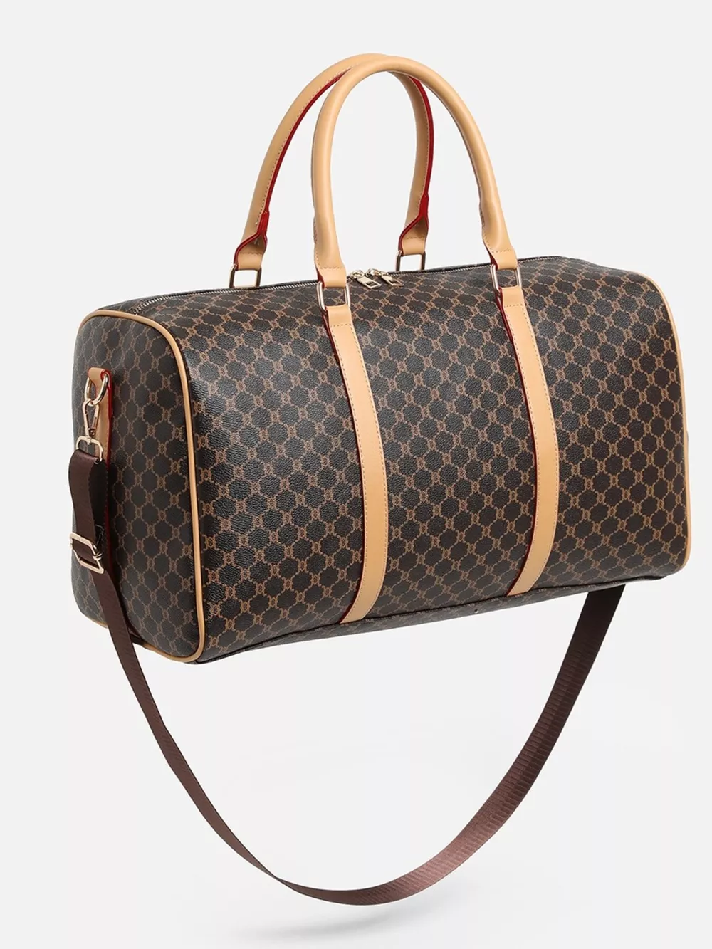 Patterned Leather Travel Duffle Bag with Reinforced Handles, image 9