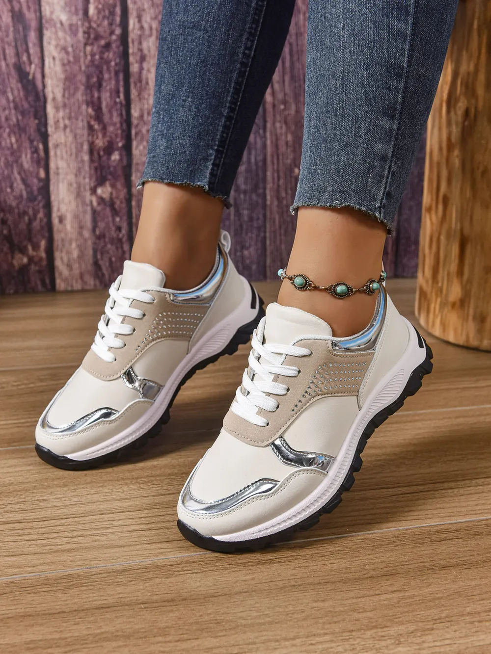 Lace Up Round Toe Sneakers, image 2