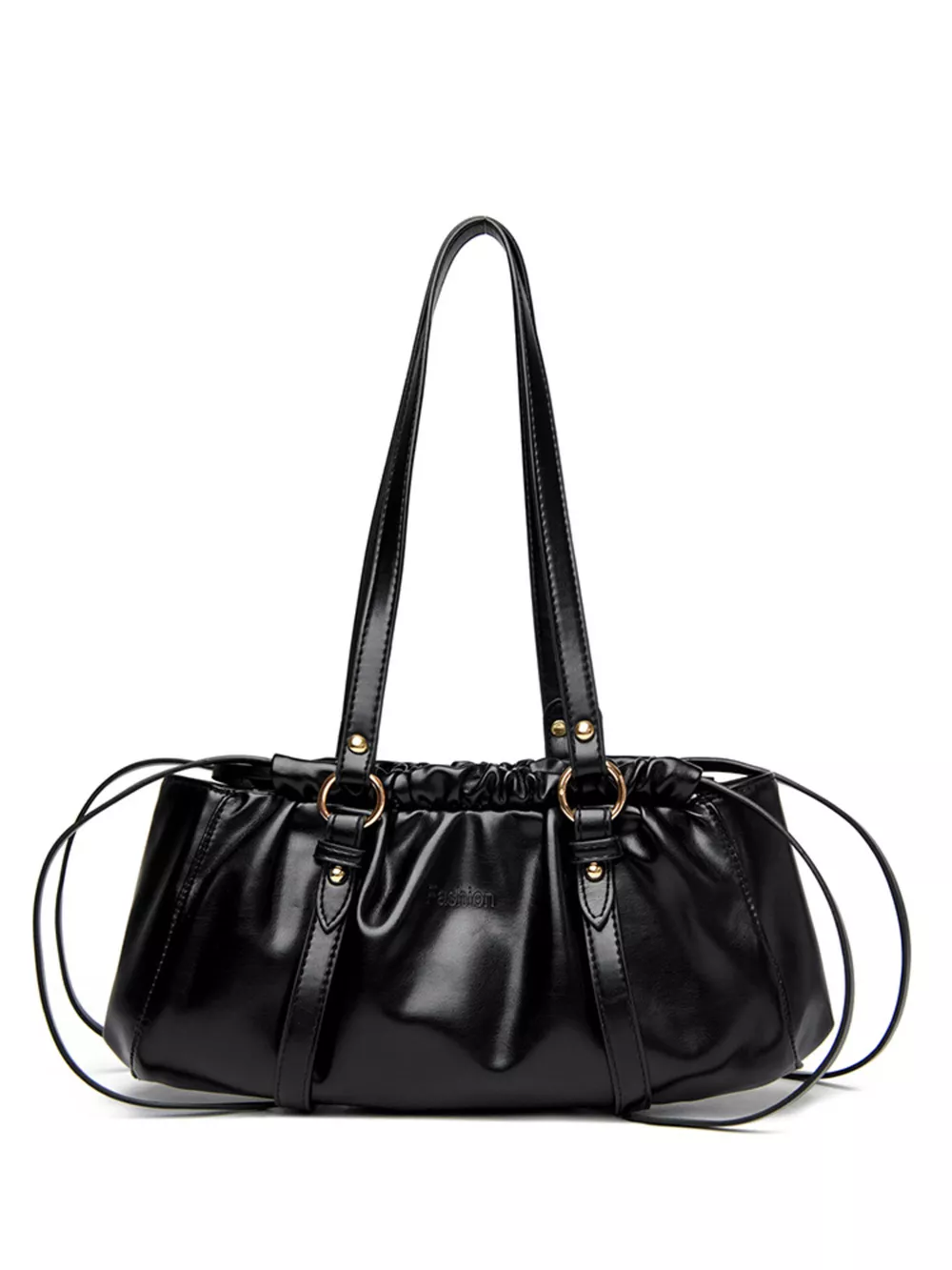 Ruched Leather Shoulder Bag