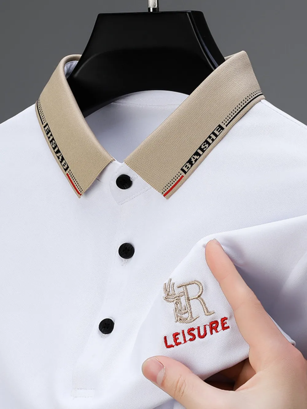 Men's Plus Size Contrast Collar Embroidered Polo Shirt, image 5