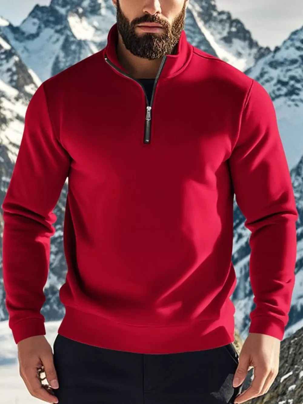 Men's Full Size Solid Color Quarter Zip Sweatshirt Plus Size, image 2