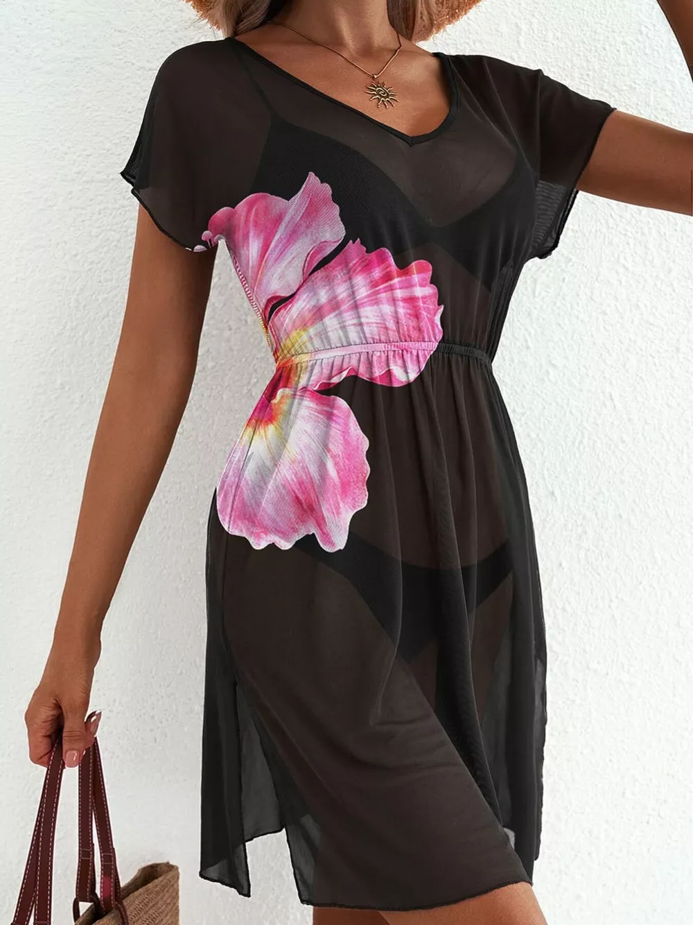 Printed Short Sleeve Mini Dress, image 8