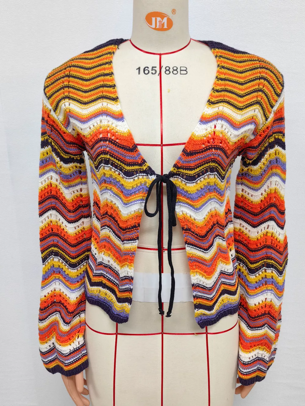 Vibrant Chevron Striped Tie-Front Knit Cardigan, image 6