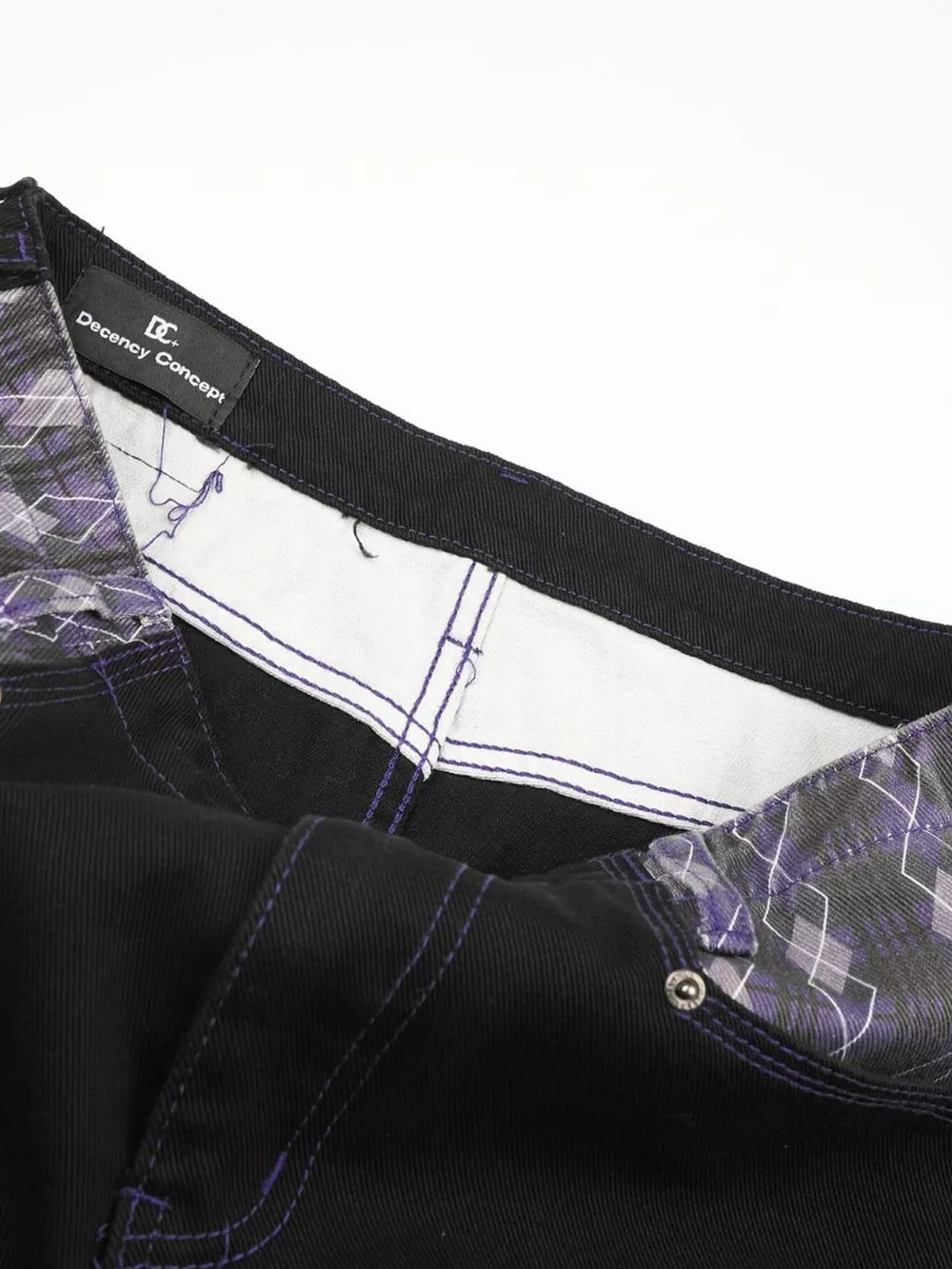 Men's High-Waisted Wide-Leg Jeans with Argyle Pattern Accents, image 8
