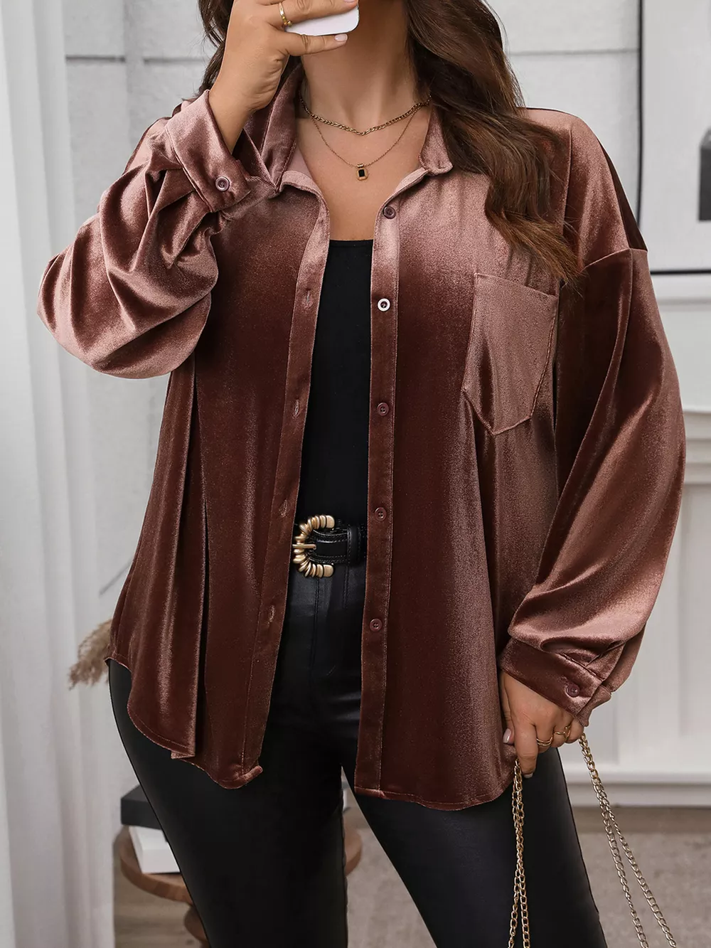 Plus Size Button-Down Long Sleeve Oversized Shirt, image 2