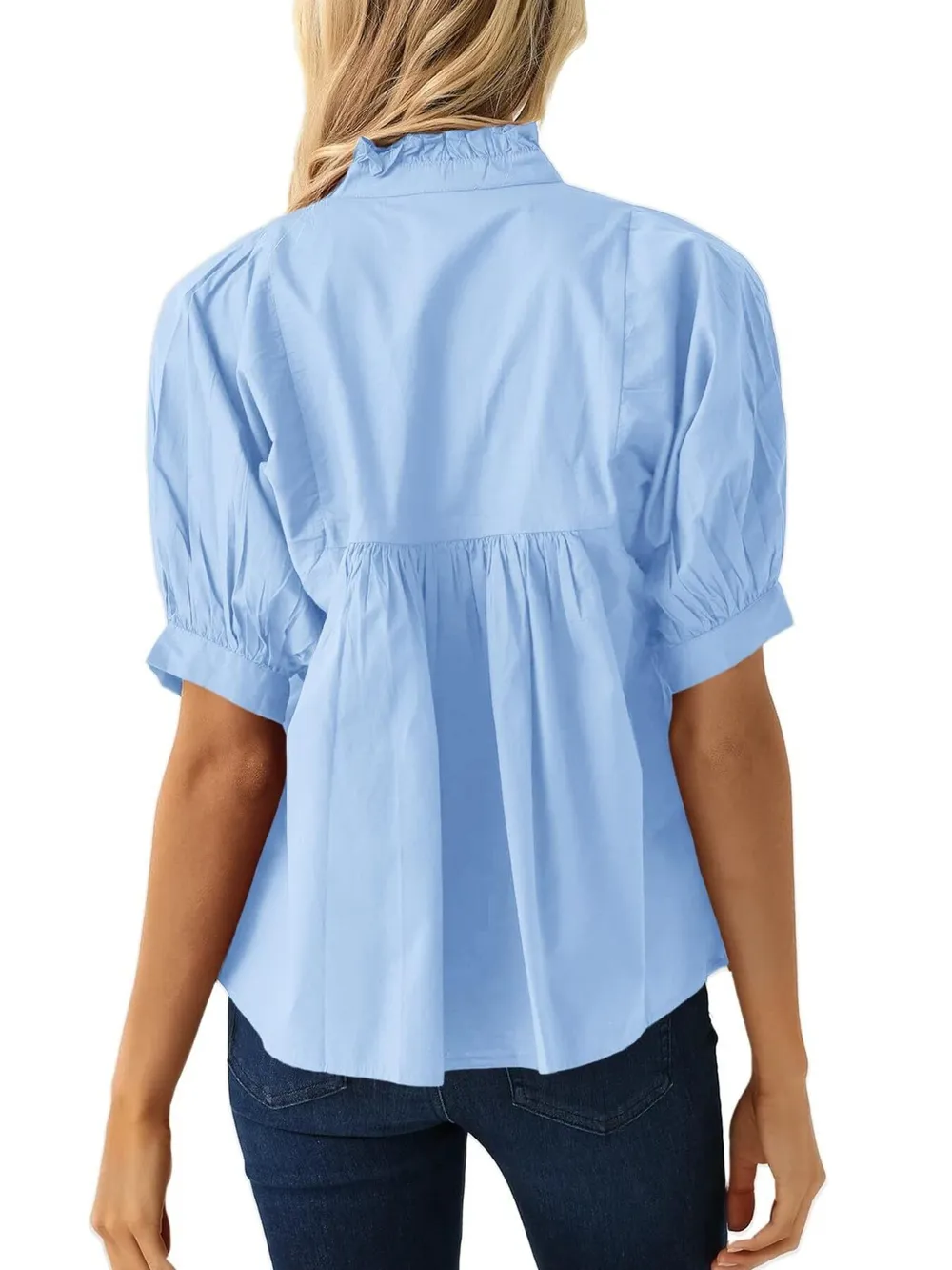 Notched Puff Sleeve Blouse, image 8