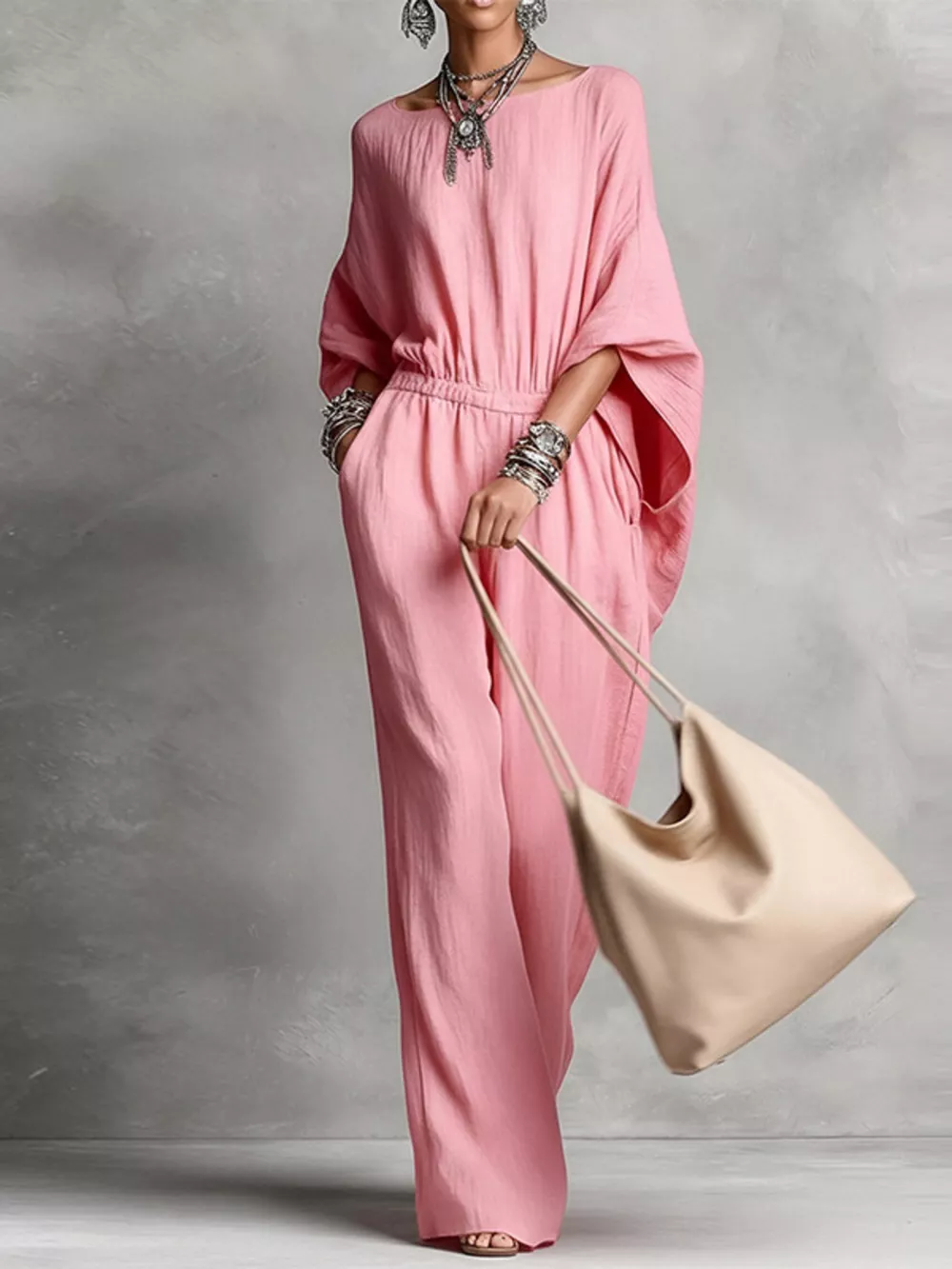 Full Size Boat Neck Batwing Sleeve Wide-Leg Jumpsuit Plus Size, image 3