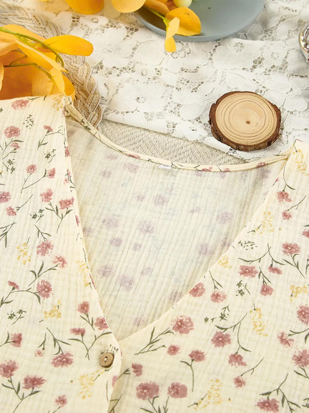 Floral Print Button-Down Top and Pants Lounge Set, image 7
