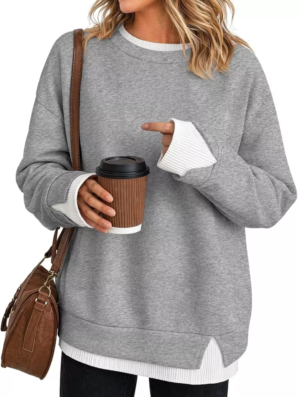 Crewneck Sweatshirt with Contrast Ribbed Trim, image 6