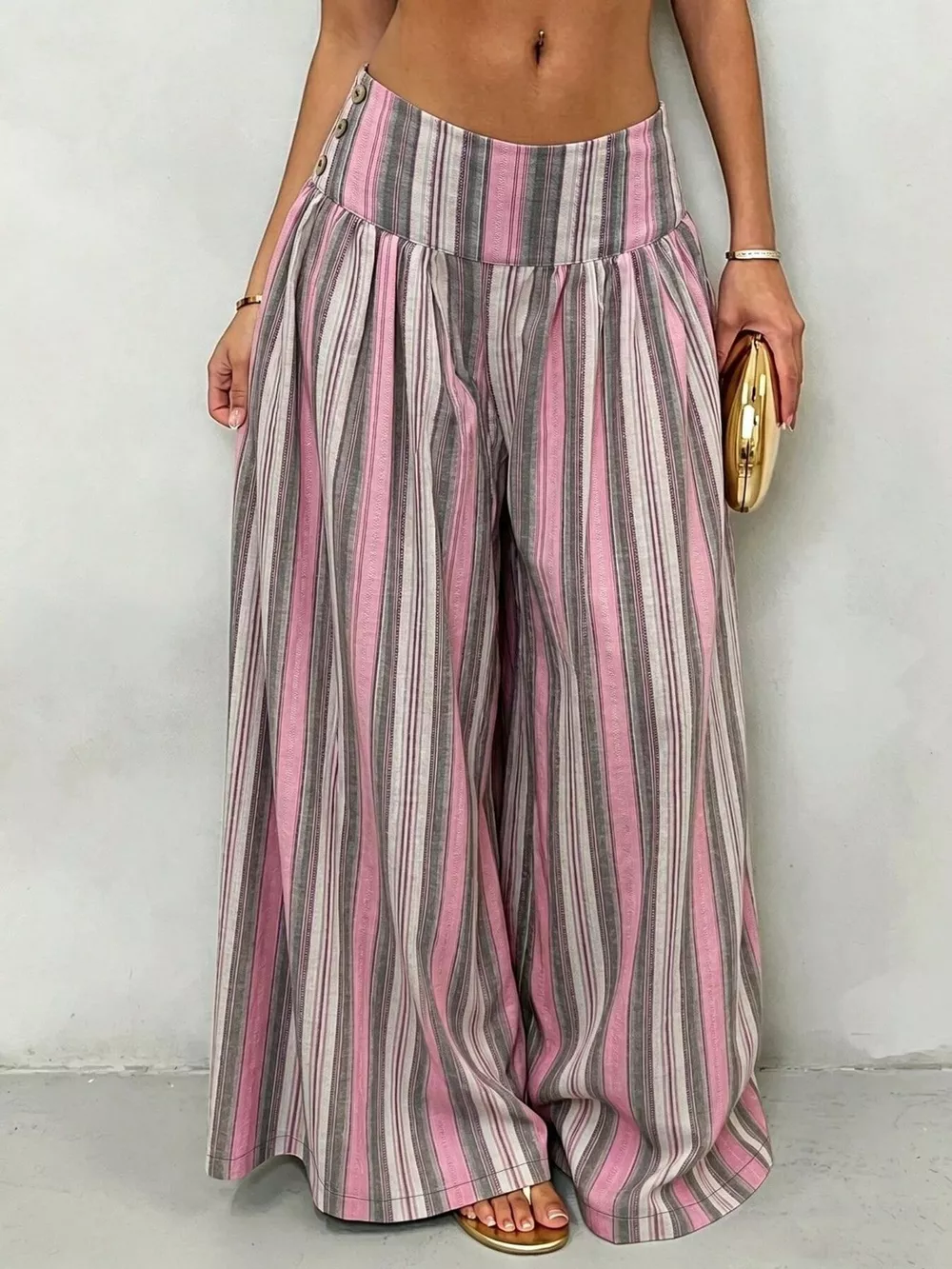 High-Waisted Striped Wide-Leg Casual Pants, image 3