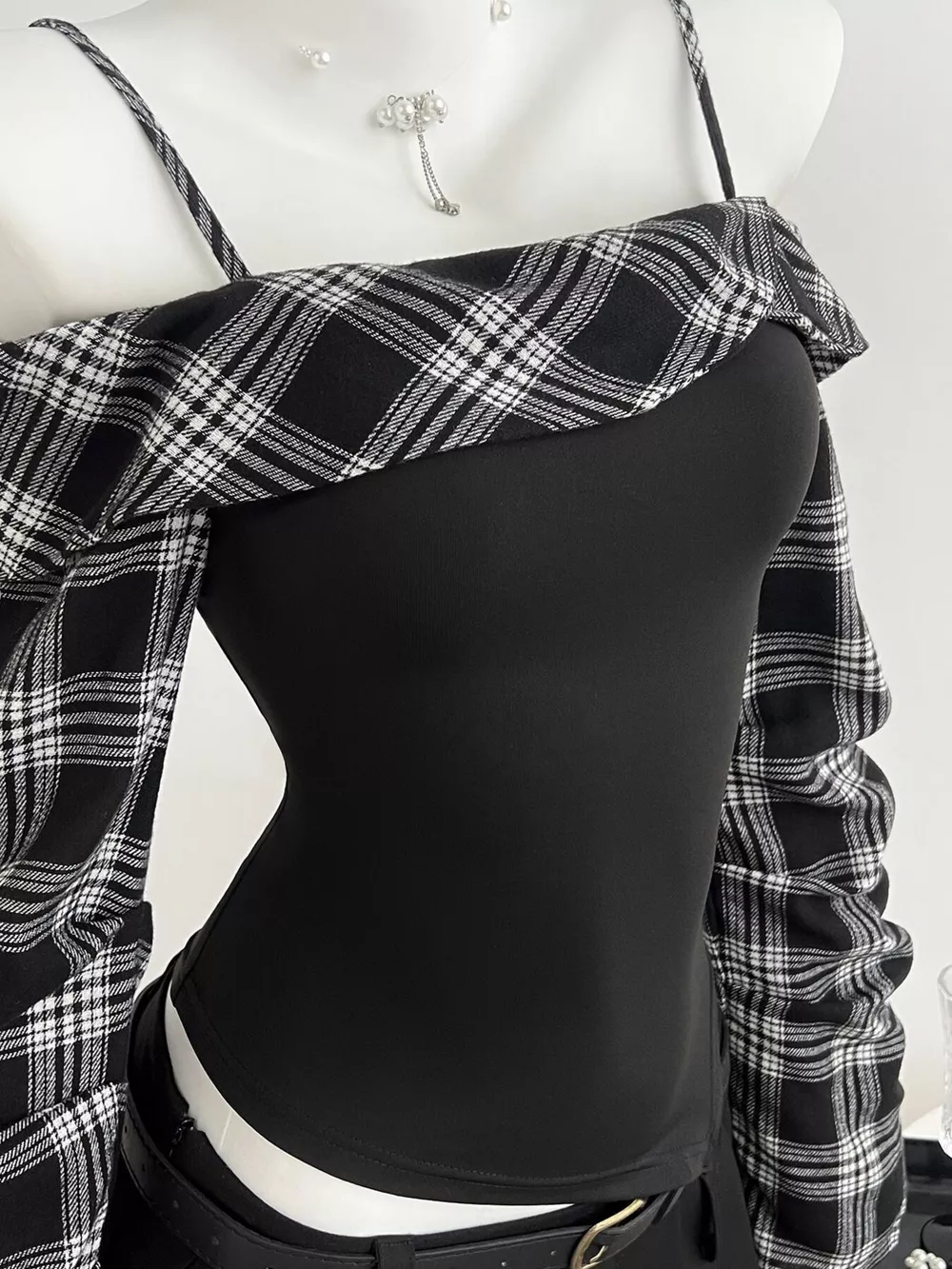 Plaid Long Sleeve Slim Fit T-Shirt, image 3