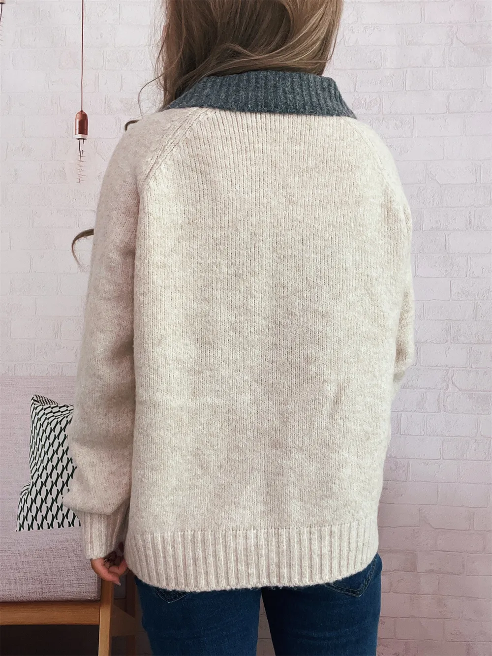 Contrast Collar Zip-Up Cardigan, image 12