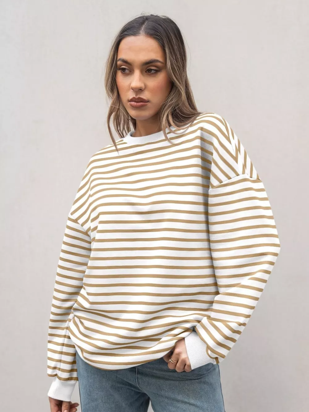 Striped Round Neck Oversized Casual Sweatshirt, image 21