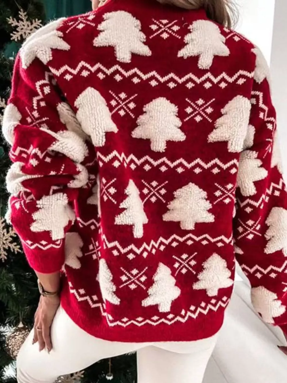 Christmas Tree Pattern Long Sleeve Sweater, image 5