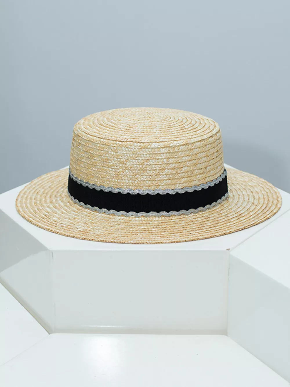 Straw Boater Hat with Decorative Band, image 4