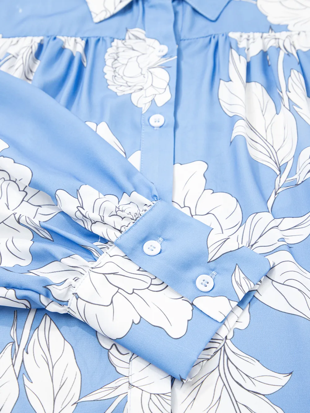 Floral Print Button Up Pleated Detail Puff Sleeve Shirt, image 4